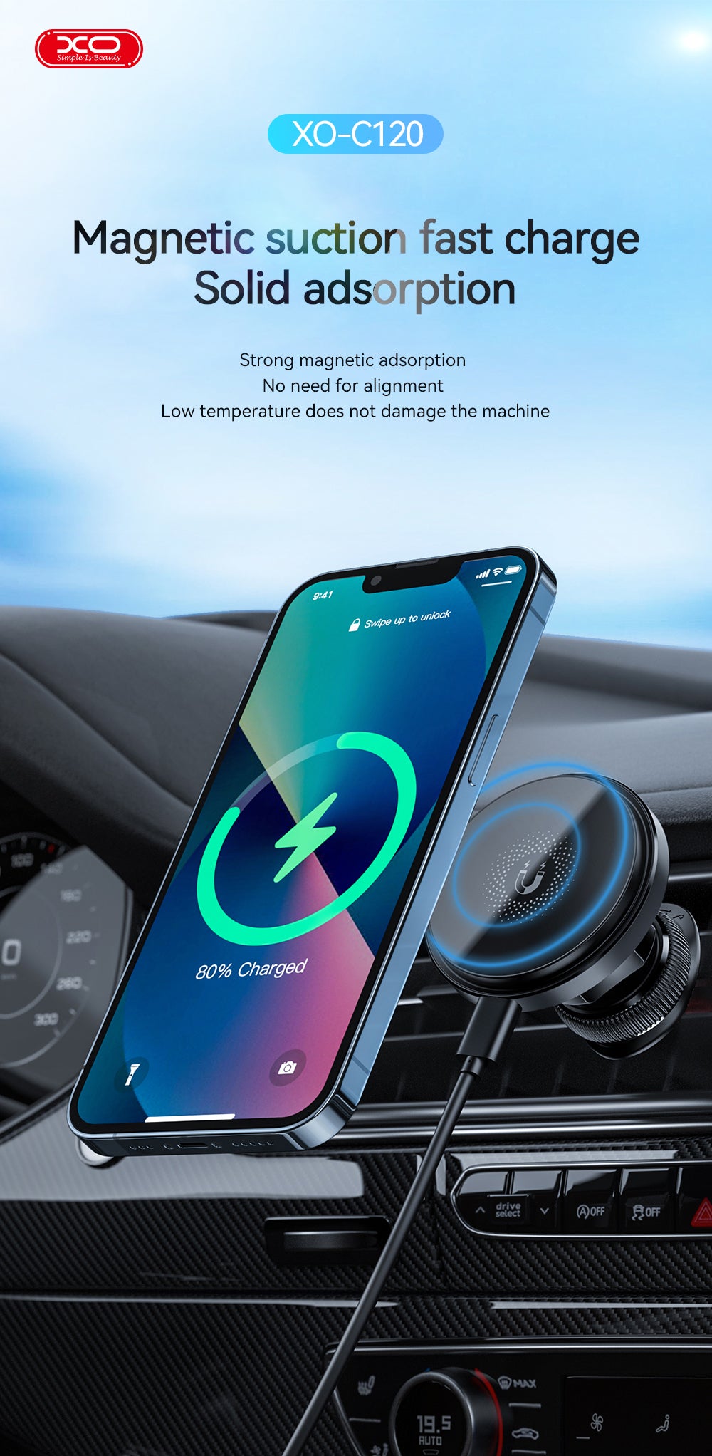 Magnetic Car Air Vent Wireless Charger | Fast Charging, QI Compatible