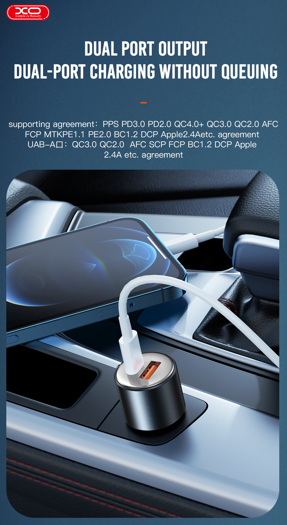 Auto Ladegerät 100W, Zigarettenanzünder USB Auto Ladegerät mit iPhone 15 & Typ-C Kabel, Zigarettenanzünder Stecker Adapter Retractable Car Charger Kompatibel mit iPhone Samsung Xiaomi