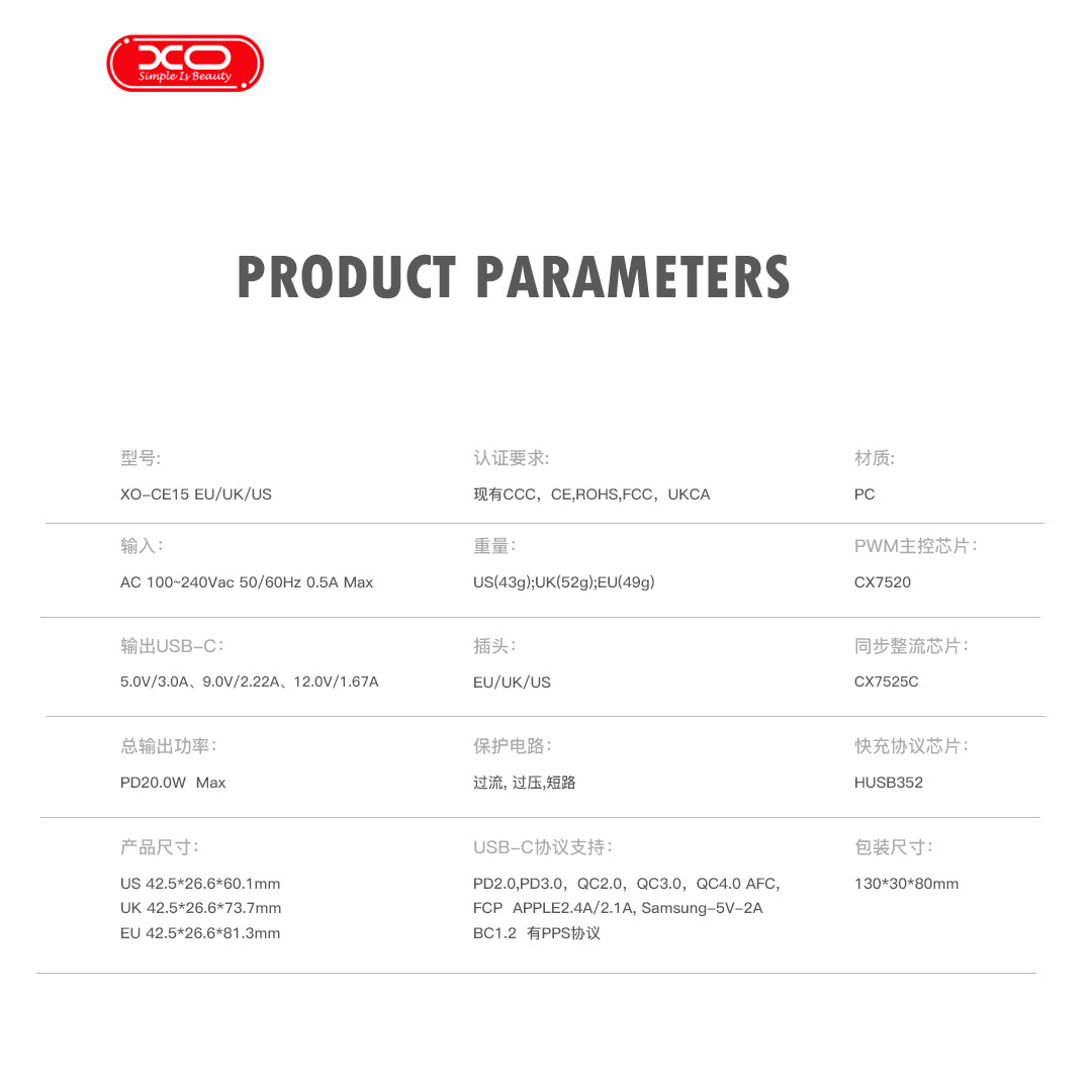 XO 20W USB C Ladegerät  - Power Adapters