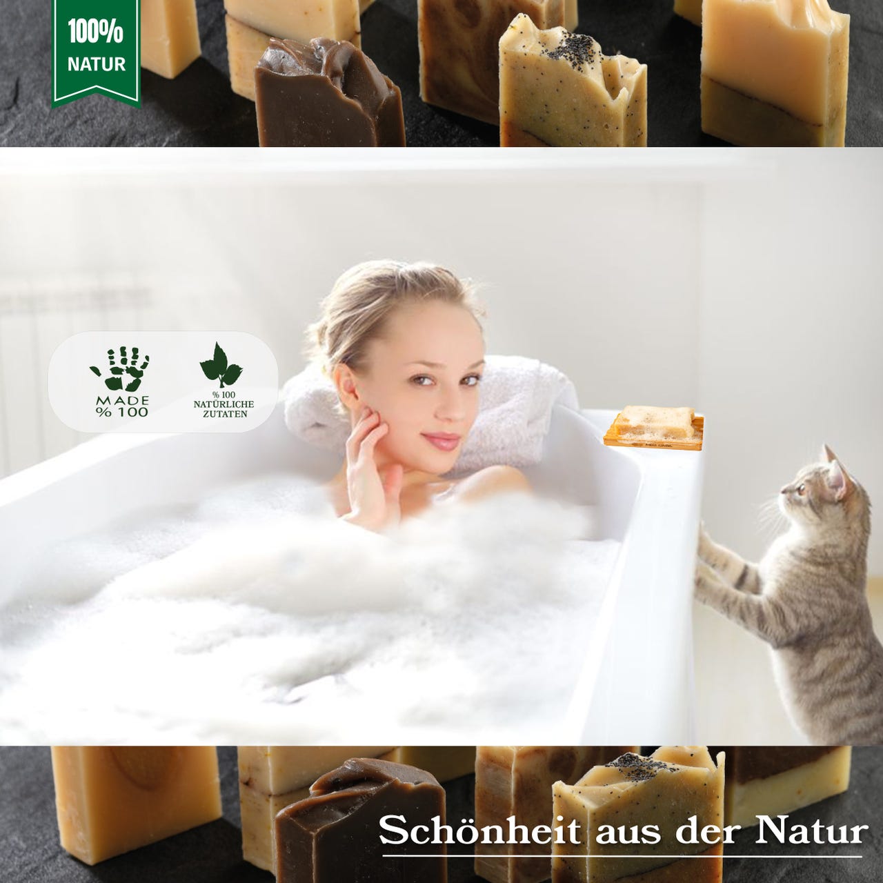 Miss Savon Naturseife  Handgemachte  Brennnessel Seife 100% Natürlich Körperseife Duschseife Handseife Geschenk