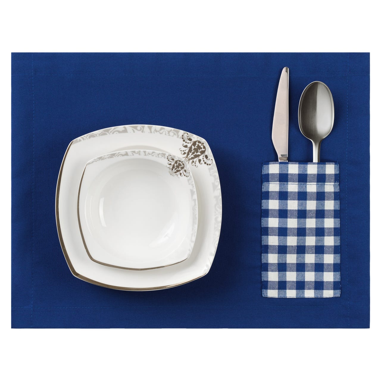 Miss Savon Platzset und Tischläufer - 6er Tischset und Tischläufer Set, Elegante Pflegeleichte-Blau